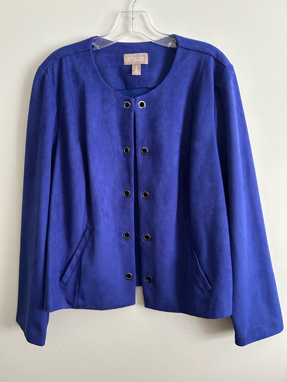 Chico’s Royal Colbat Blue Blazer Jacket Faux Suede Modern Office